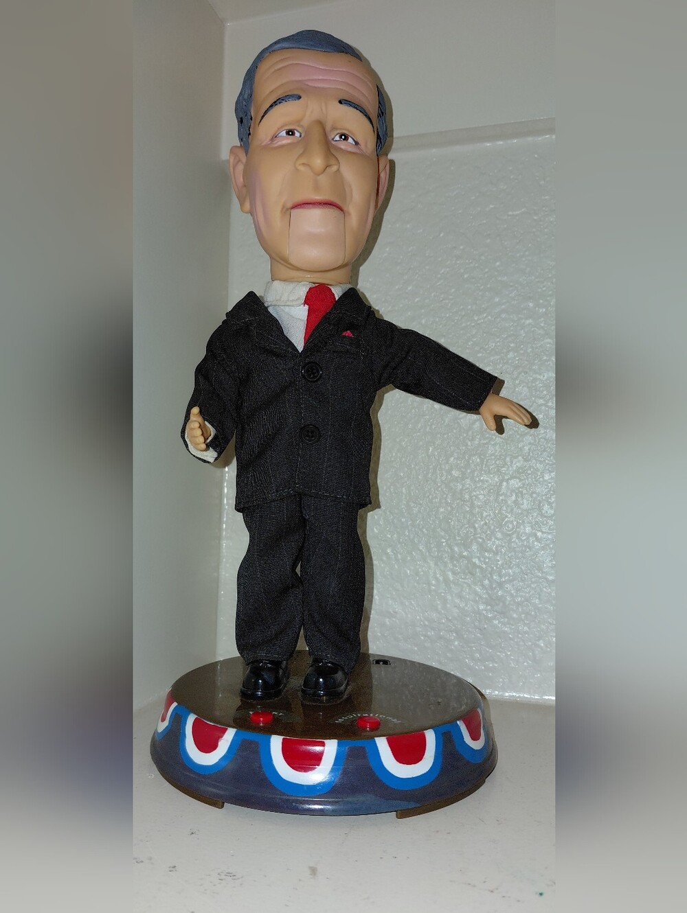 George Bush Collectible Male Politician Bobblehead in Black Suit with Red Tie